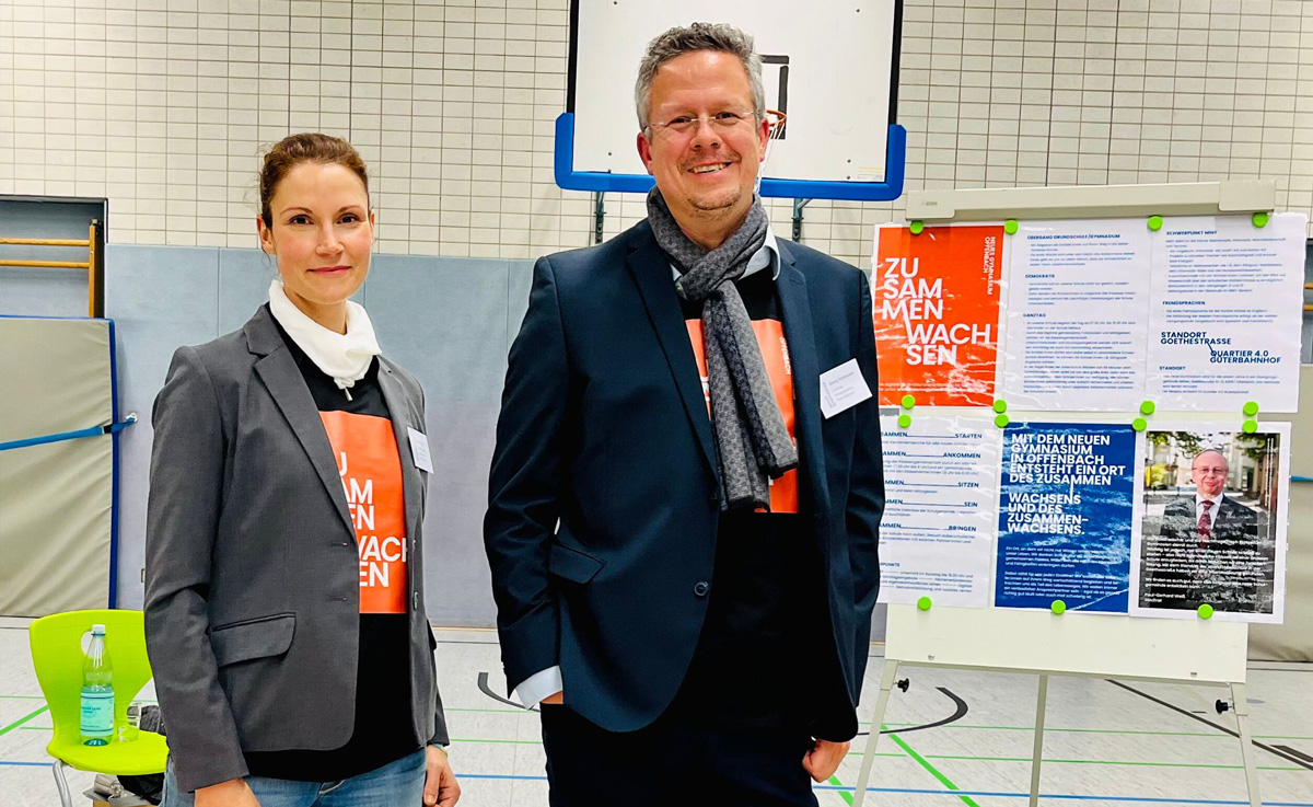 Jana Rehberg und Georg Rübensam (pädagogisches Leitungsteam "Neues Gymnasium Offenbach"